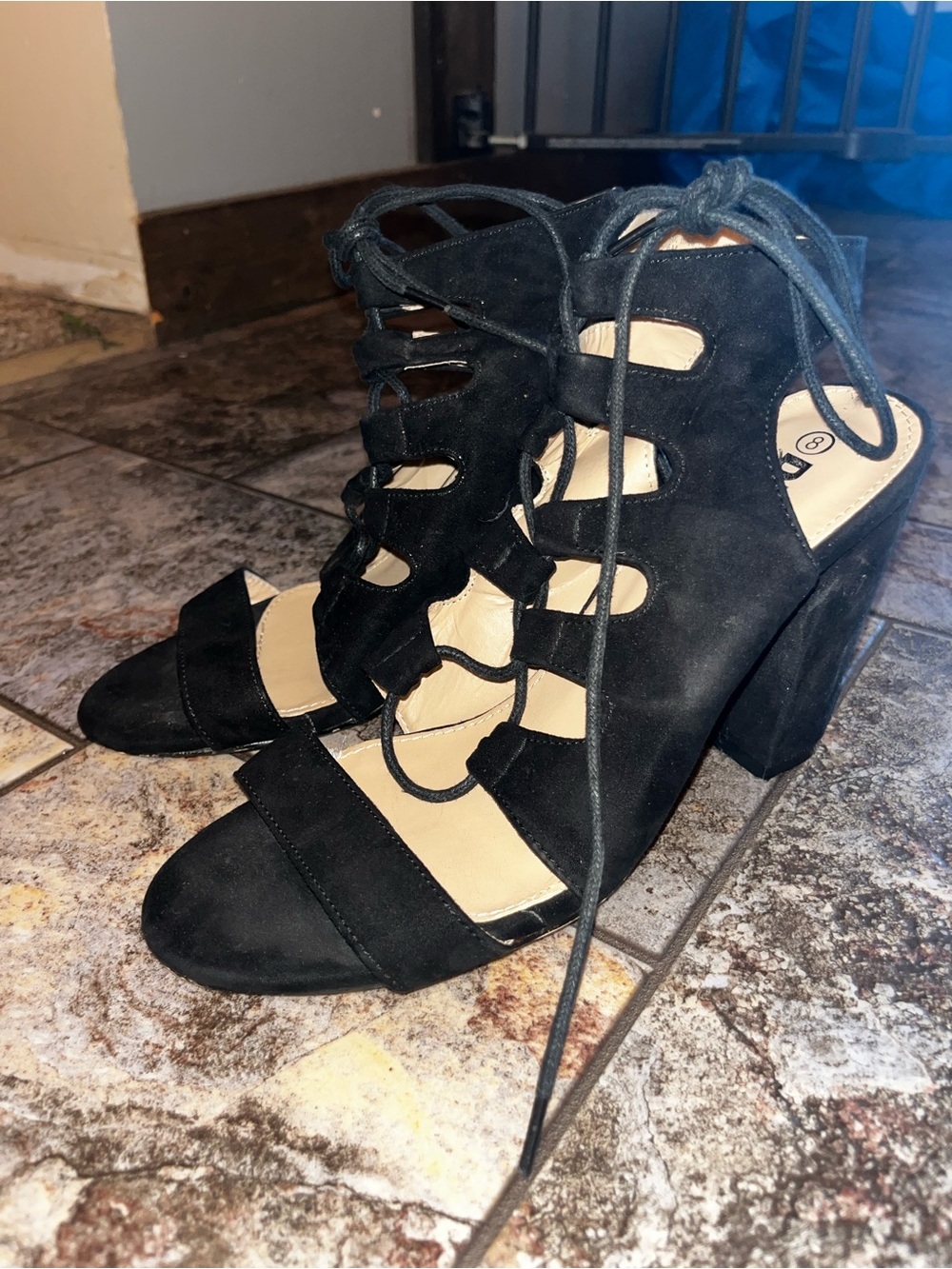 Diba Black Lace-Up Block Heel Sandals